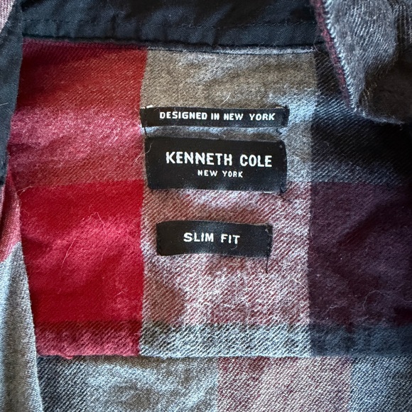 Kenneth Cole Red and Gray Plaid Shirt - Picture 2 of 3